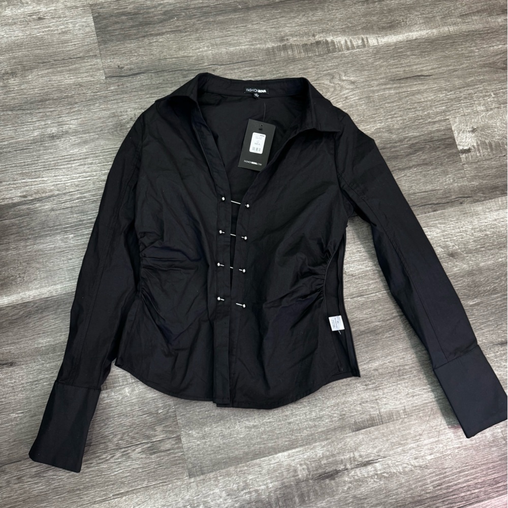 Fashion Nova Black Lace-Up Blazer Jacket